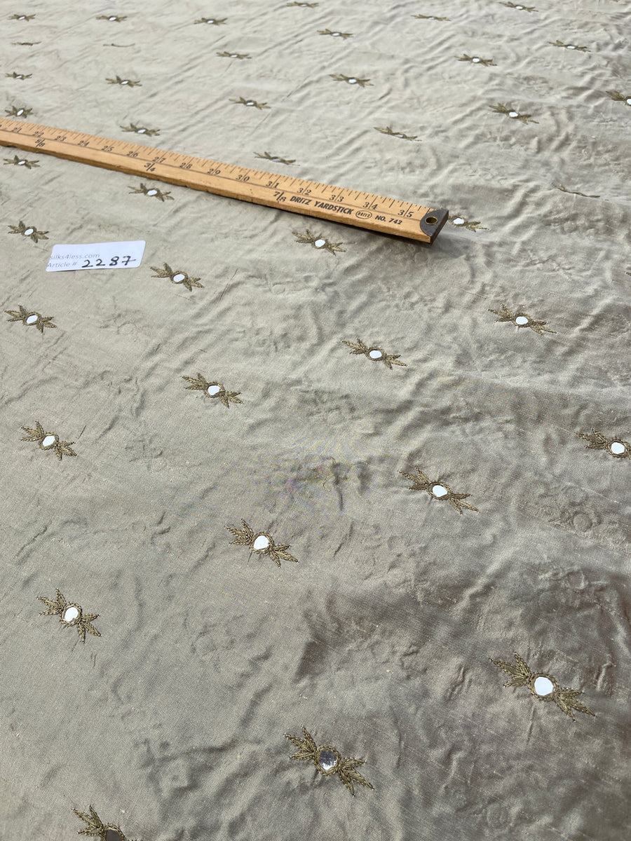 Light Gold Shantung Cut on Tulle Embroidered Dupioni Silk main image 1