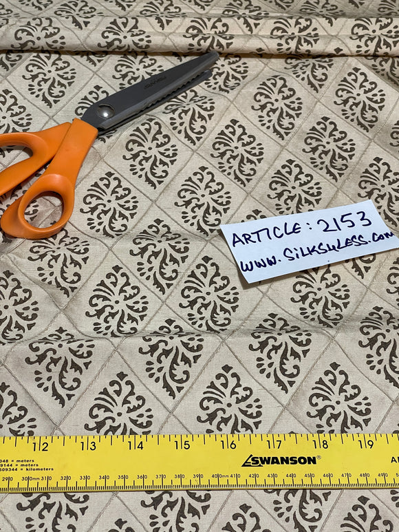 Designer Quality Silk Shantung Quilted with Print - BEIGE GOLD!!!