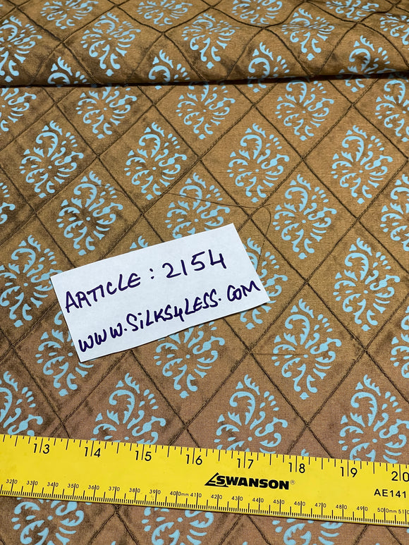 Designer Quality Silk Shantung Quilted And Printed - BURNT GOLD!!