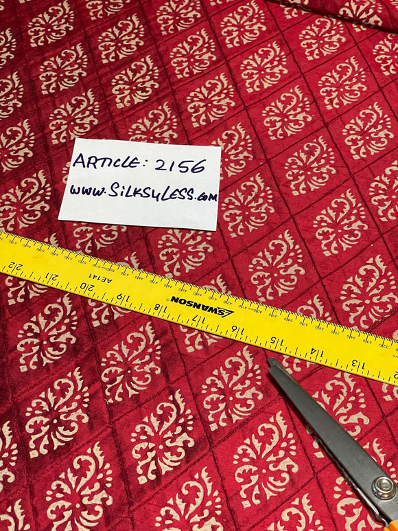 Designer Quality Silk Shantung Quilted with Print - SHERRY RED!!!