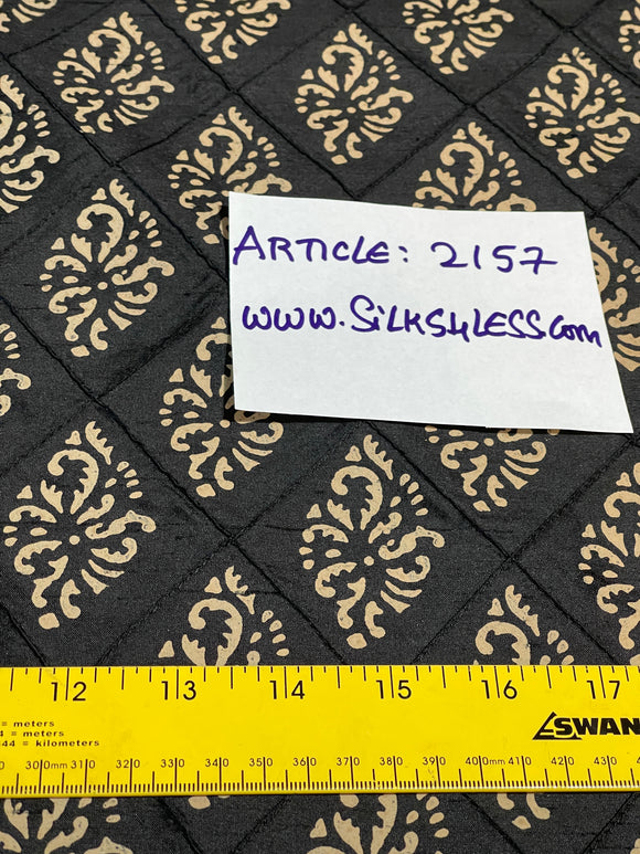 Designer Quality Silk Shantung Quilted With Print - BLACK/BEIGE!!!