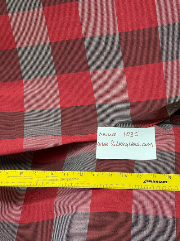 Designer Quality  Heavy Rib Silk Taffeta Plaid -Sherry Red Tones!!!