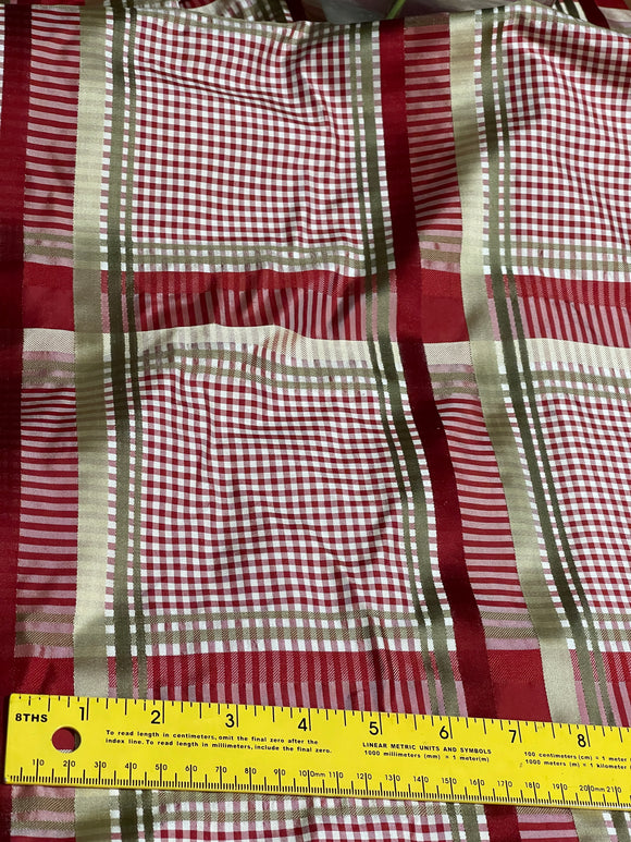 Designer Quality Gorgeous Silk Taffeta Satin Weave Plaid - RED/ GREENS/ GOLD/WHITE!!!