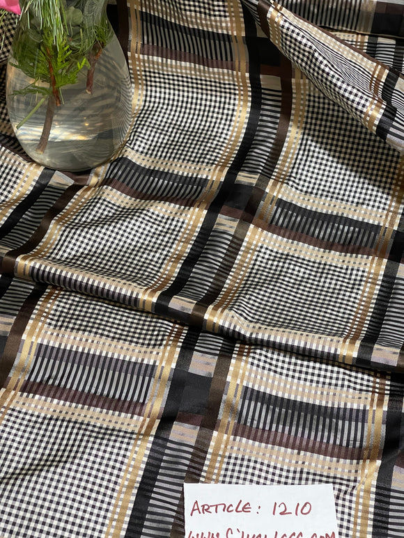 Designer Quality Gorgeous Silk Taffeta Satin Weave Plaid - BLACK/ WHITE/GOLDS/BROWN!!!