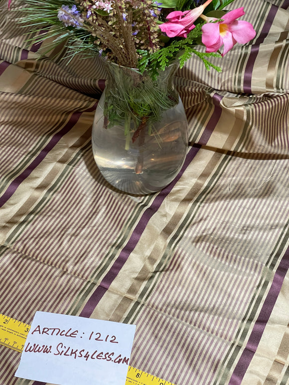 Designer Quality Silk Taffeta Satin Weave Stripes - OLIVE GREEN/WINE/GOLDS!!!
