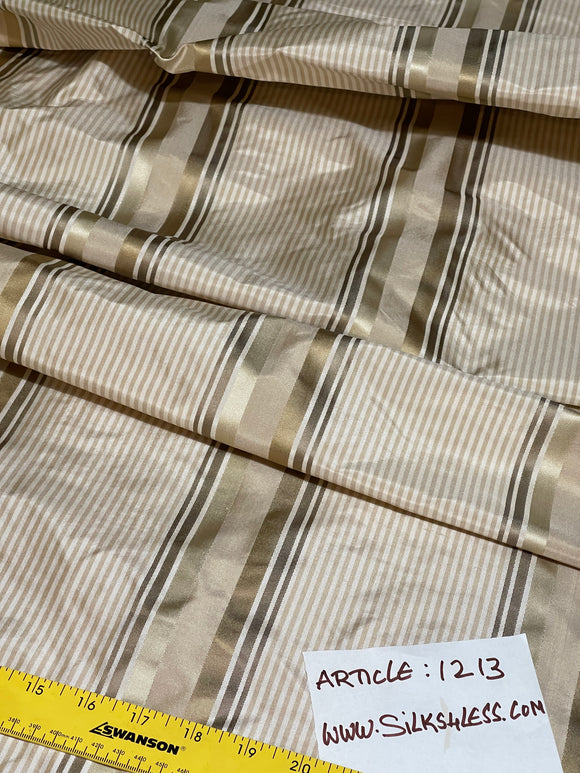 Designer Quality Gorgeous Silk Taffeta Satin Weave Stripes - CREAM/BEIGE/GOLDS!!!