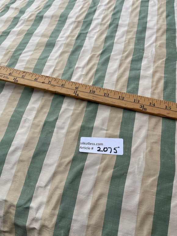 Fabulous Quality Silk Shantung Stripes -IVORY/ OFF-WHITE/ GREENS!!!