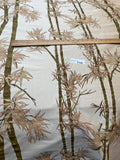 Designer Quality Silk Shantung Screen Print / Bamboo Design - IVORY/ GOLDEN YELLOW!!!