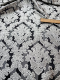 High Quality Heavy Silk Satin Damask Jacquard - BLACK/ SILVER!!!