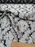 High Quality Heavy Silk Satin Damask Jacquard - BLACK/ SILVER!!!