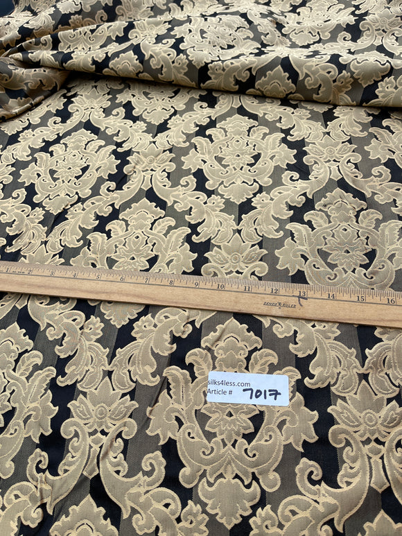 High Quality Heavy Silk Satin Damask Jacquard - BLACK/ PEACH!!!