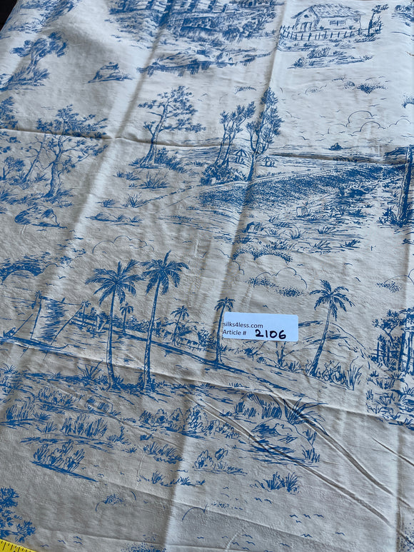 Designers Quality Silk Shantung Screen Print  - IVORY/ BLUES!!!