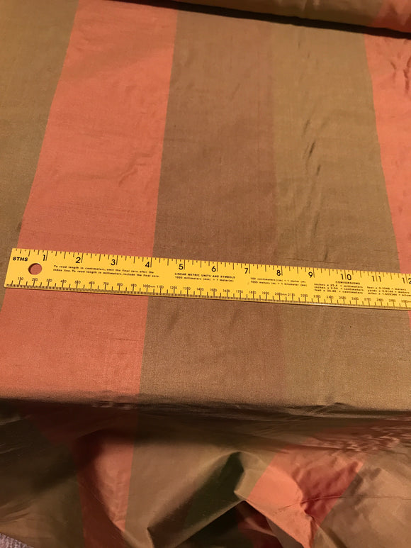 Designer Quality Silk Shantung Stripes -GREEN / OLIVE GREEN/ GOLD!!!