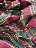 Designer Quality Silk Shantung plaid - Wine/ Greens!!!