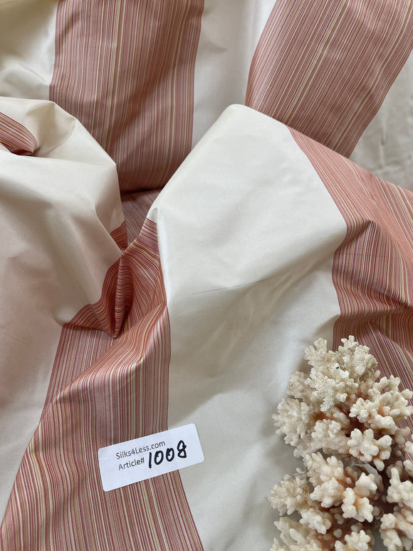 Designer Quality Silk Taffeta Stripes  - OFF-WHITE / BRICK RED!!!