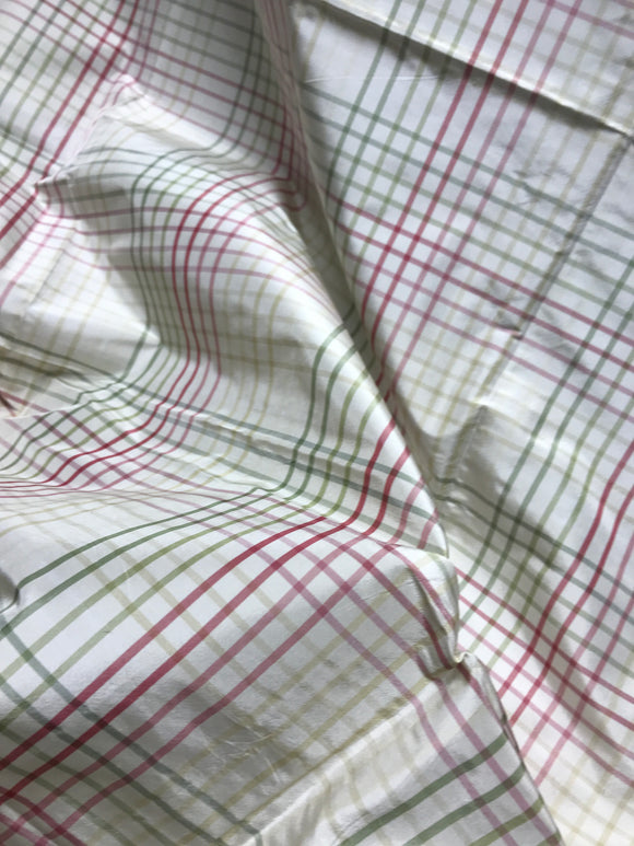 Fantastic Quality Silk Taffeta Plaid  - OFF-WHITE/RED/GREENS!!!