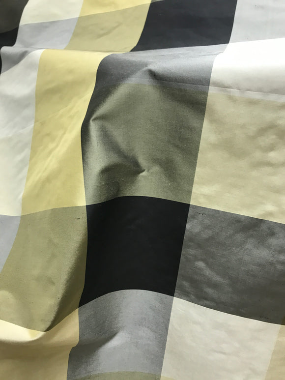 Fantastic Quality Silk Taffeta Plaid  - BLACK/ CREAM/ OLIVE/ IVORY!!!