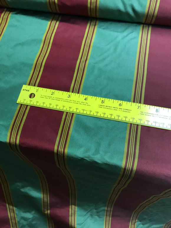 Designer Quality Silk Taffeta Stripes  - GREENS/ GOLDS/ RED!!!