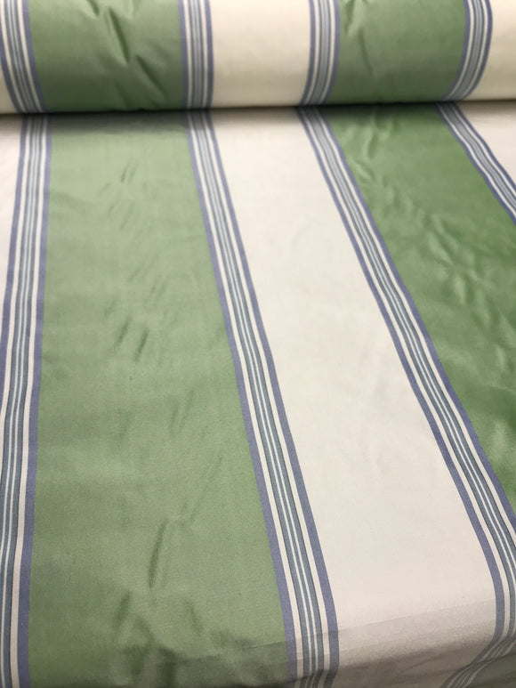 Designer Quality Silk Taffeta Stripes  - GREENS/ OFF-WHITE, SKY BLUE!!!